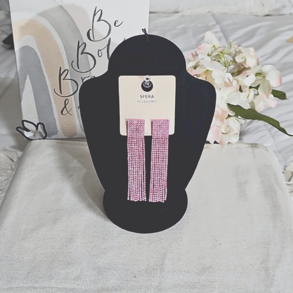 Elegant Pink Sparkle Dangle Earrings Elegant Wear Special Ocassion Luxury - Picture 3 of 6